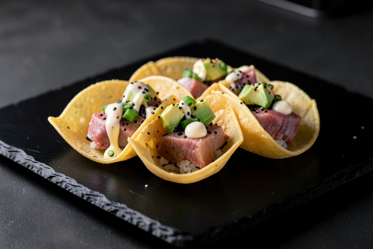 Sushi-Grade Tuna Tacos with Wonton Shells