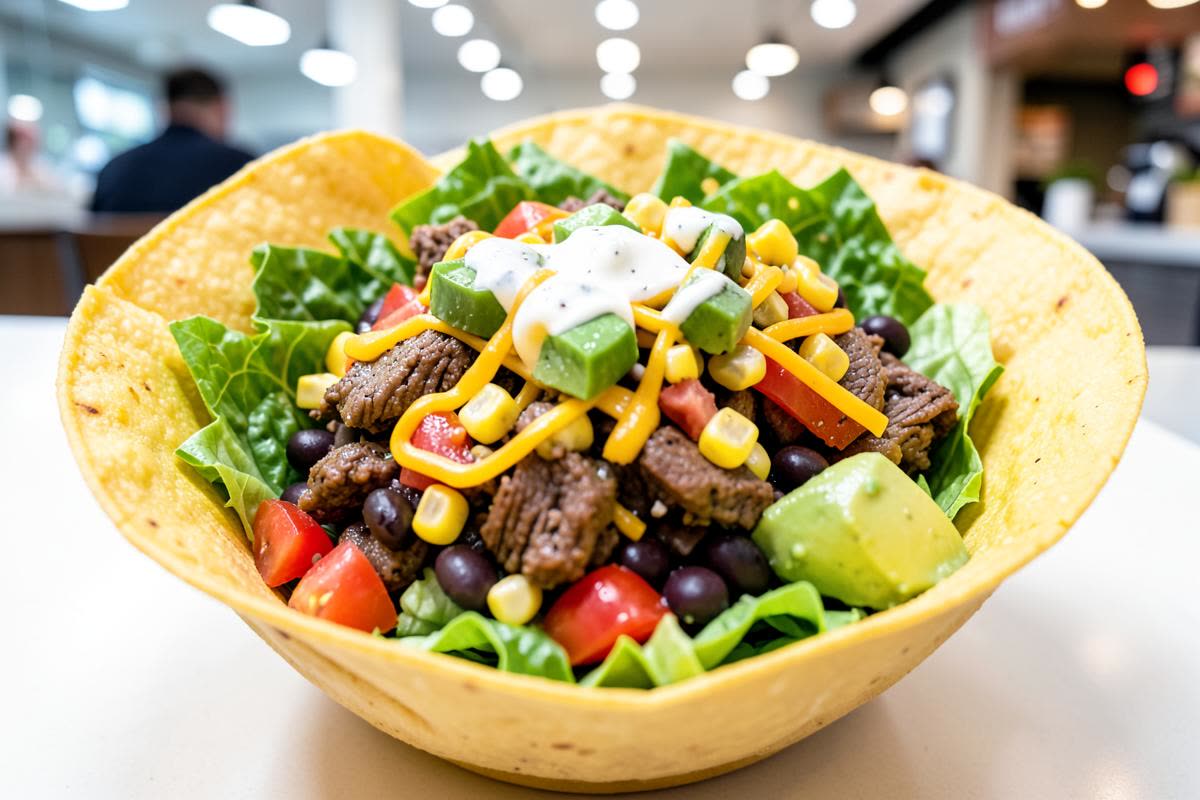 Taco Salad in a Crispy Shell Bowl